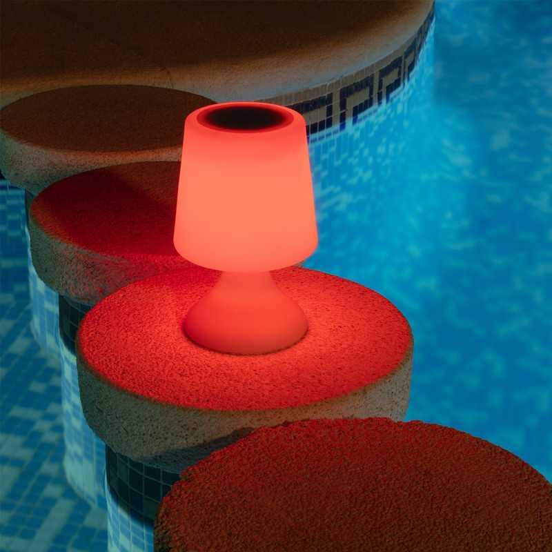 https://design-led.fr/ Lampe à Poser LED Extérieure Portative Uyoga RGBW avec Haut-Parleur Bluetooth et Batterie Rechargeable...