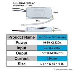 https://design-led.fr/ Driver LED CCT 40-60W x2 120W 280mA 120-200VDC 11,40&nbsp;€ 11,40&nbsp;€ A2020